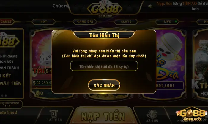 đăng ký Go88 Chọn tên hiển thị
