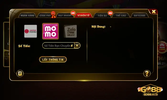 nạp tiền Go88 Nạp tiền Go88 bằng ví điện tử
