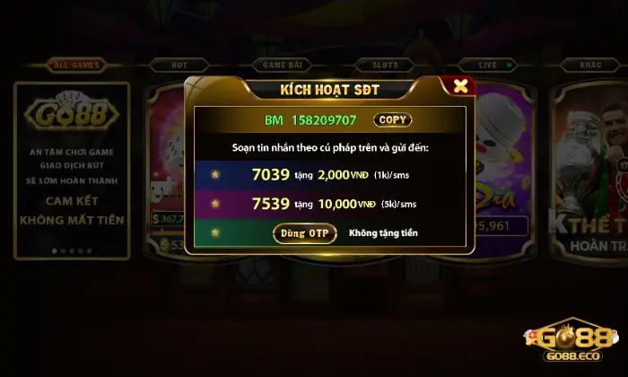 nạp tiền Go88 Kích hoạt SĐT chính chủ tại cổng game Go88