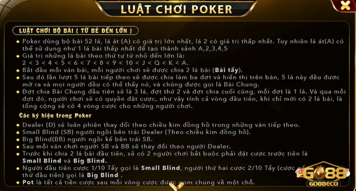 Poker Go88 Luật chơi bài Poker tại nhà cái Go88 dễ hiểu