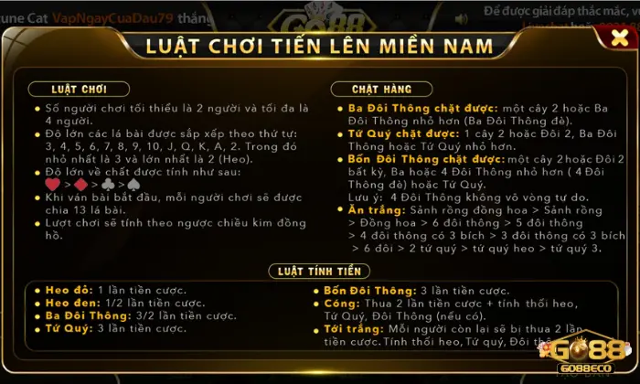 tiến lên miền nam go88 Luật chơi cơ bản của tiến lên miền Nam Go88