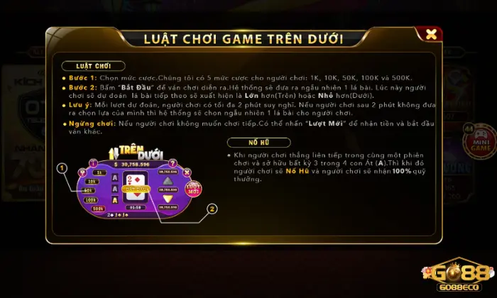 Trên Dưới Go88 Luật chơi Trên Dưới Go88 được phổ biến rõ ràng